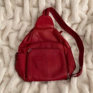 Franklin Covey red leather backpack